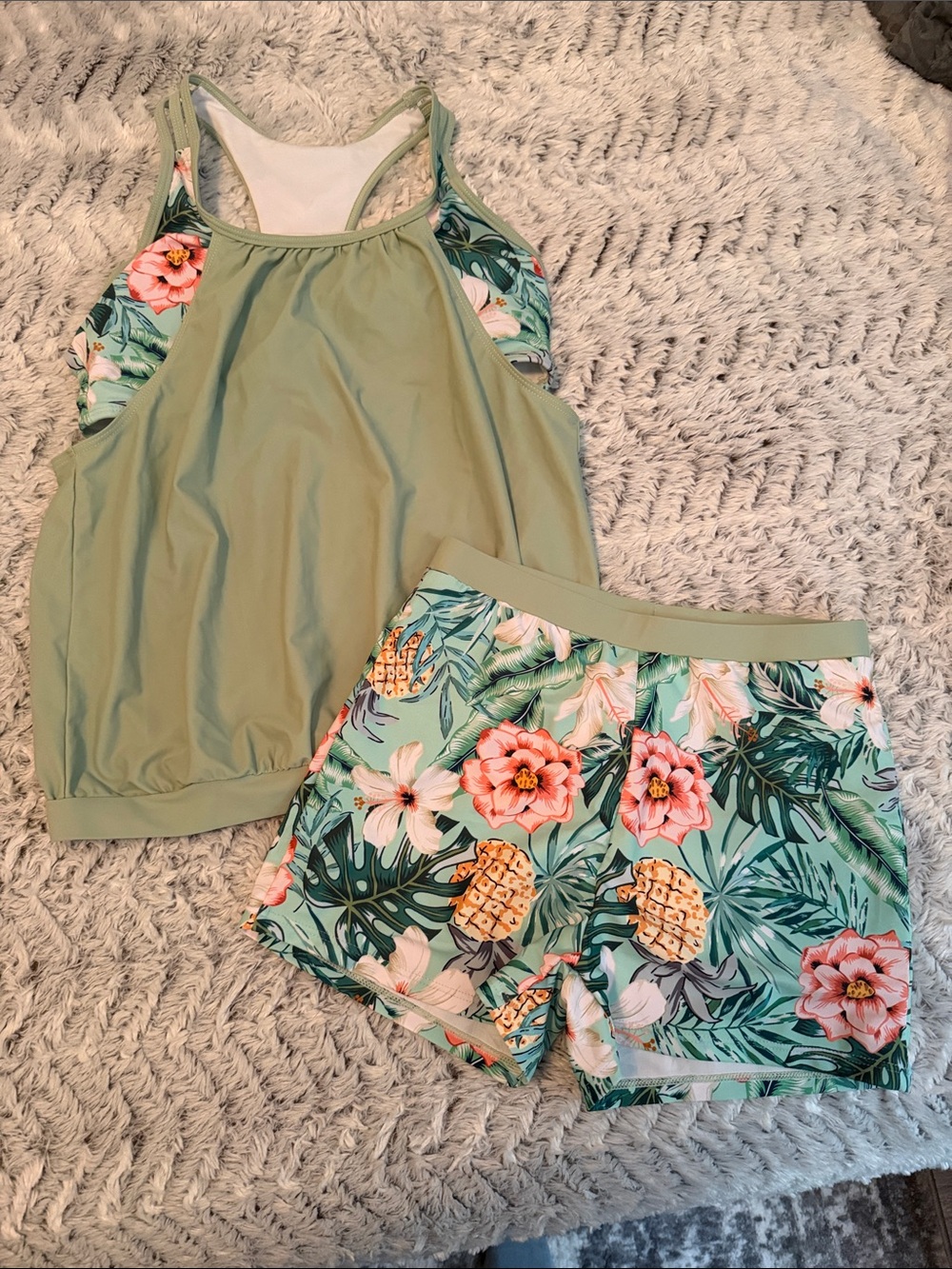 Tropical Sage & Floral Tankini Set Boy Shorts M NWOT Womens - Picture 1 of 11